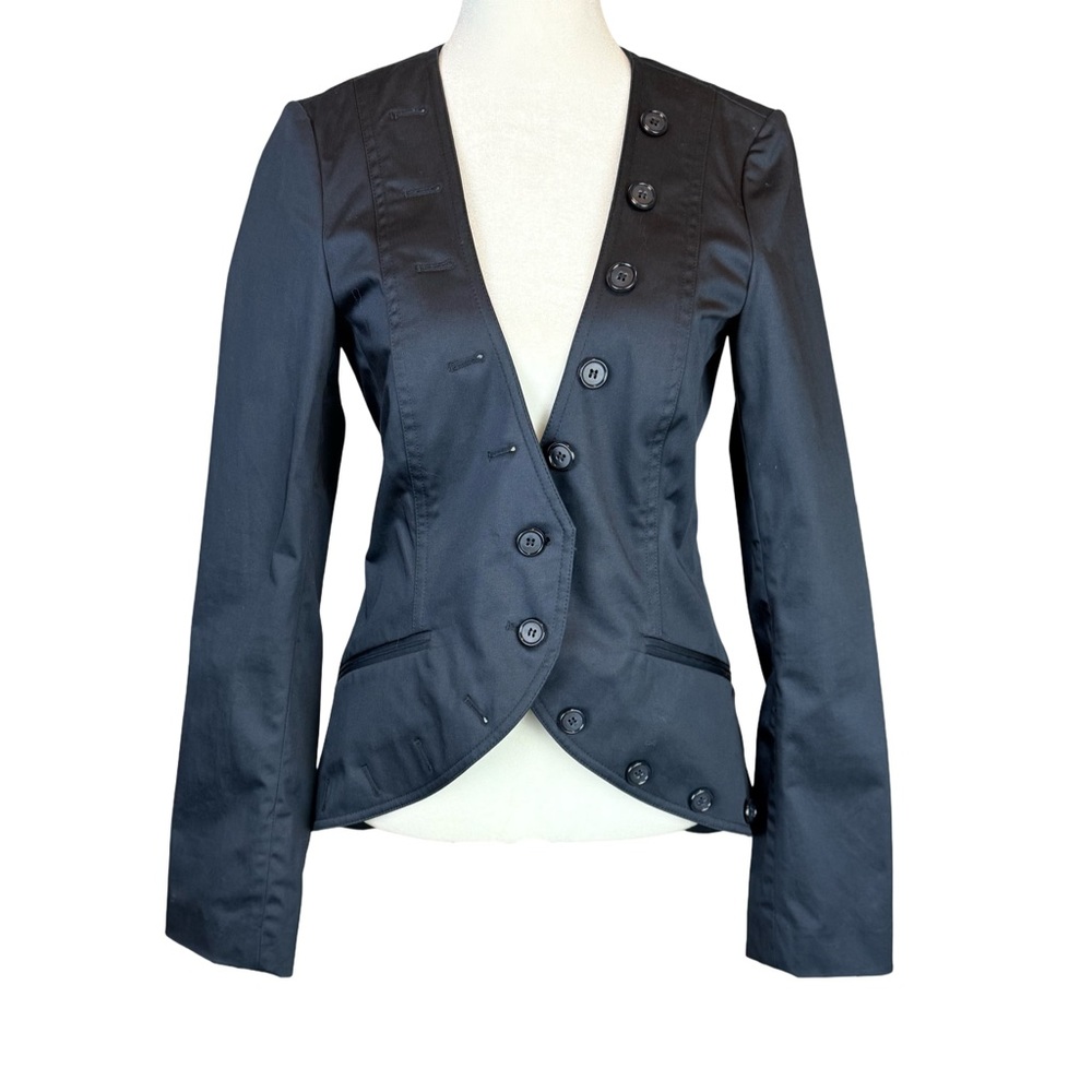 Elizabeth and James Navy Blue Button Fitted Blazer Size 6 EUC